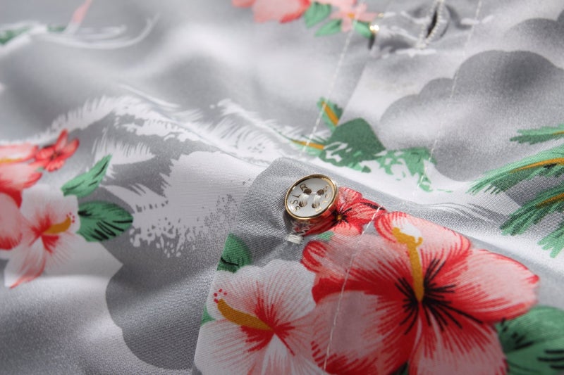 SSLR Mens Hawaiian Shirt Flamingos Casual Short Sleeve Button Down Shirts Aloha Shirt (Large, Light Grey) - Image 5